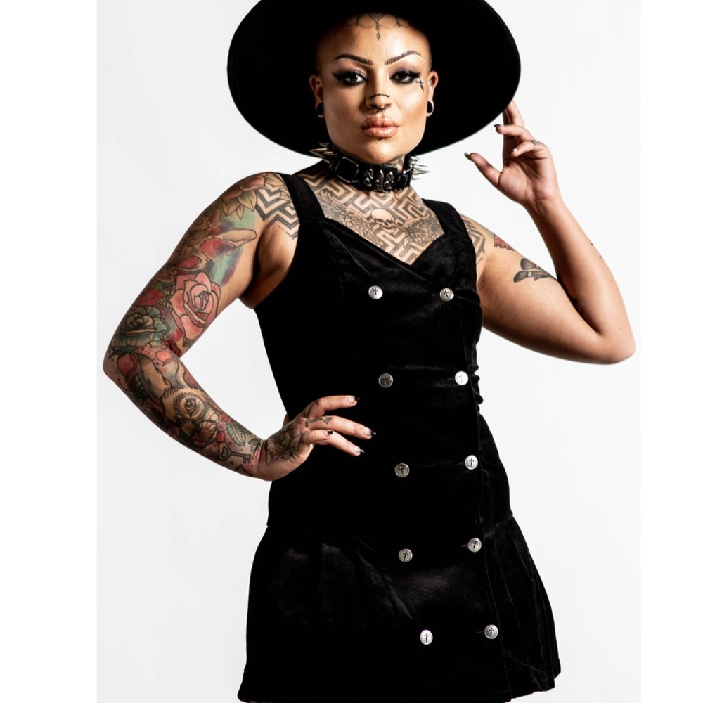 Killstar Black Corduroy Mini Dress with Button Detail